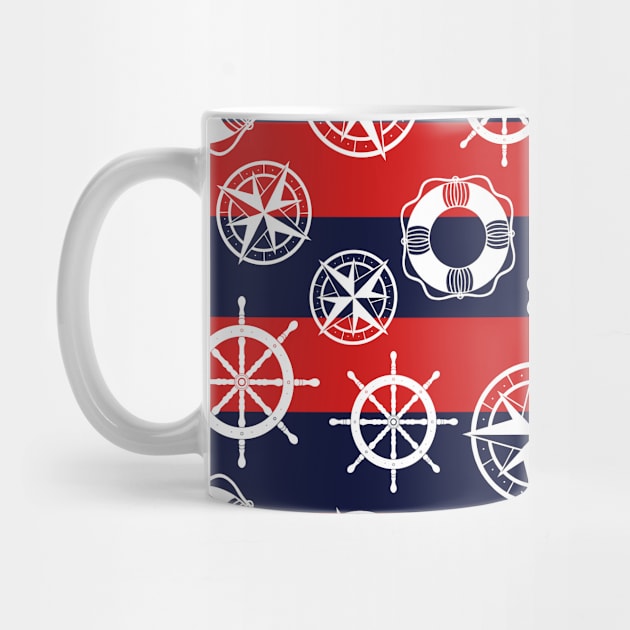 Nautical Marine Pattern Blue and Red by Trippycollage